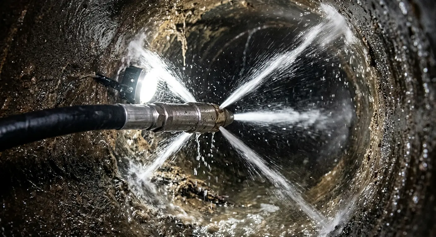 High-pressure hydro jetting nozzle cleaning sewer pipe for Emergency Drain Service in Barberton